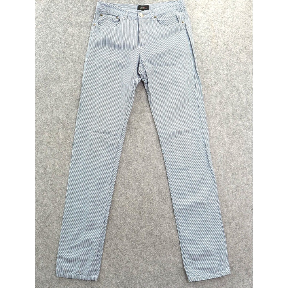 APC Jeans Womens 26 Blue Straight Leg High Rise Casual Striped Linen Cotton